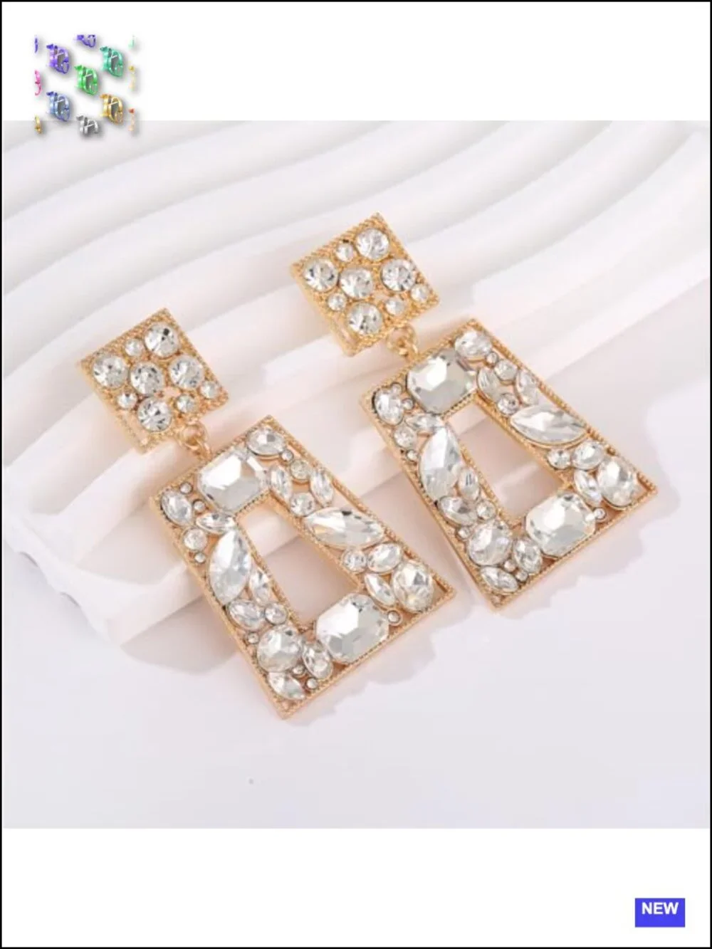 Rhinestone Rectangle Statement Drop Dangle Earrings Chunky Geometric